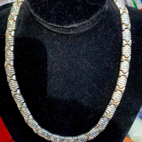 Vintage Italian Sterling Silver Beautiful Necklace18 3/4"43.8g "OROBASE"